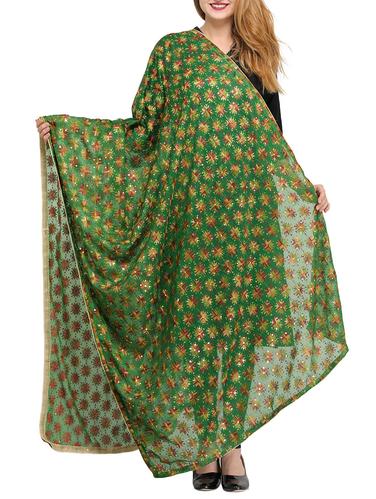 green poly chiffon phulkari dupatta - 14908739 - Very Small Image - 1