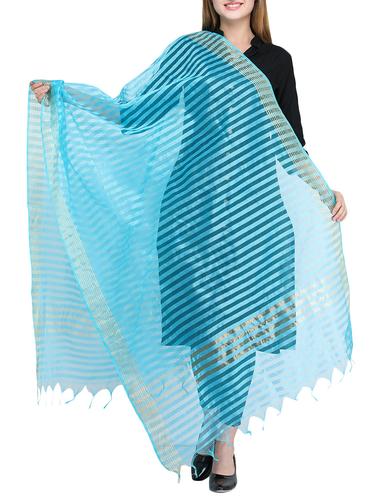 turquoise chanderi dupatta - 14908749 - Very Small Image - 1