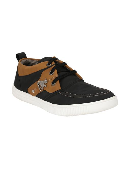 black leatherette lace up sneaker - 14908772 - Standard Image - 1