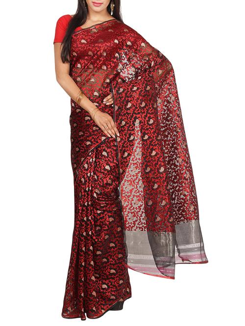 red organza woven saree with blouse - 14909135 - Very Small Image - 1