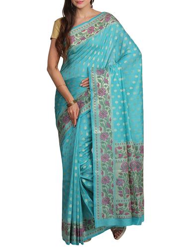 blue cotton silk woven saree with blouse - 14909139 - Very Small Image - 1