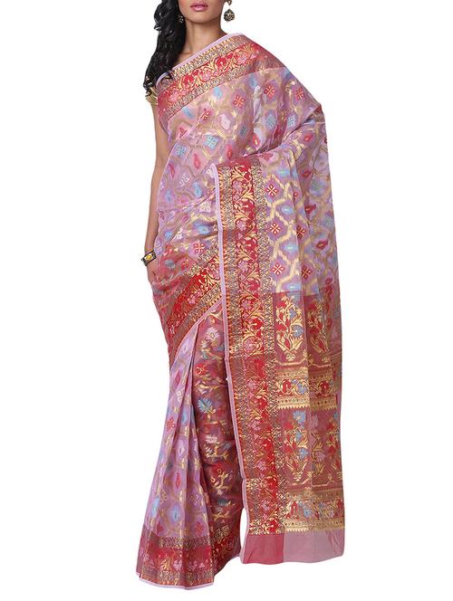 purple woven saree with blouse - 14909216 - Very Small Image - 1