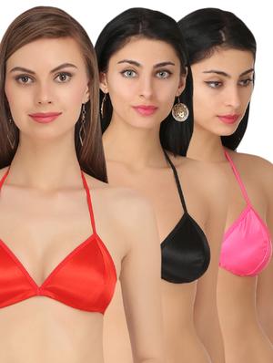 set of 3 multicolored satin plunge bra - 14909329 - Standard Image - 1