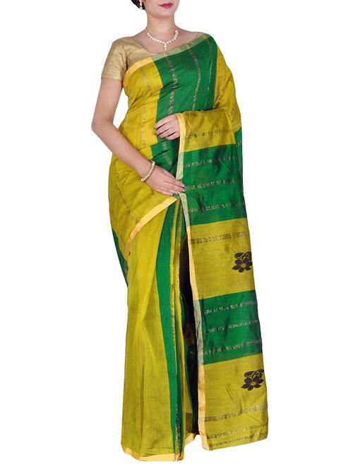 green woven saree with blouse - 14909359 - Very Small Image - 1