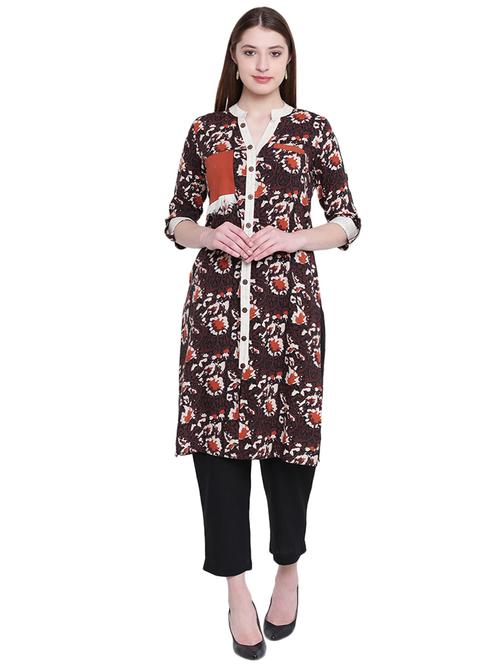 brown rayon straight kurta - 14909402 - Very Small Image - 1