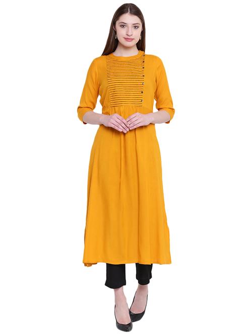 mustard rayon flared kurta - 14909403 - Very Small Image - 1