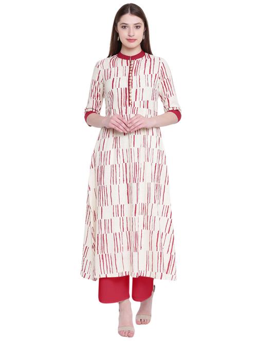 white cotton blend a-line kurta - 14909406 - Standard Image - 1
