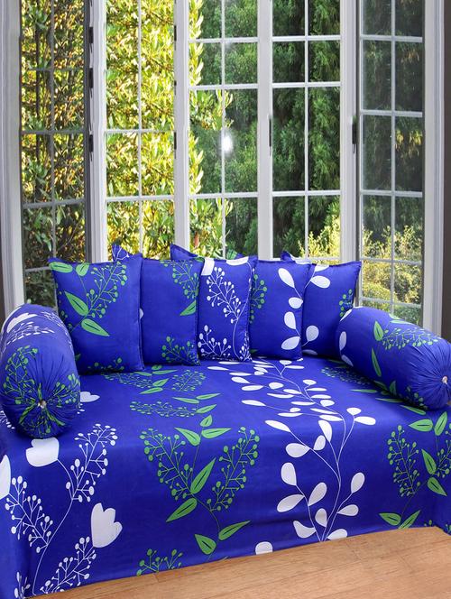 Polycotton Floral printed 8 pieces Diwan Set - 14909415 - Very Small Image - 1