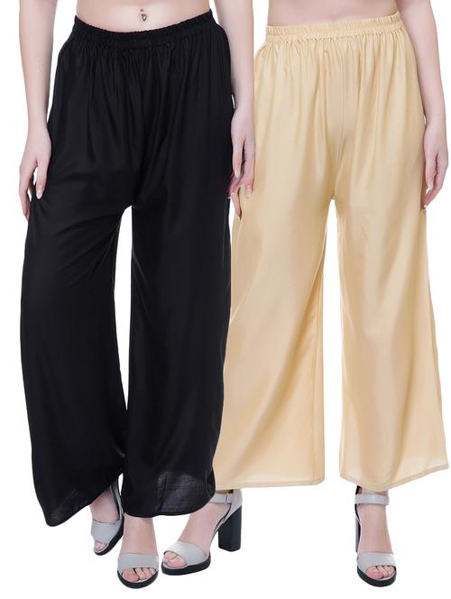 Set of 2 multi colored solid palazzo - 14909494 - Standard Image - 1
