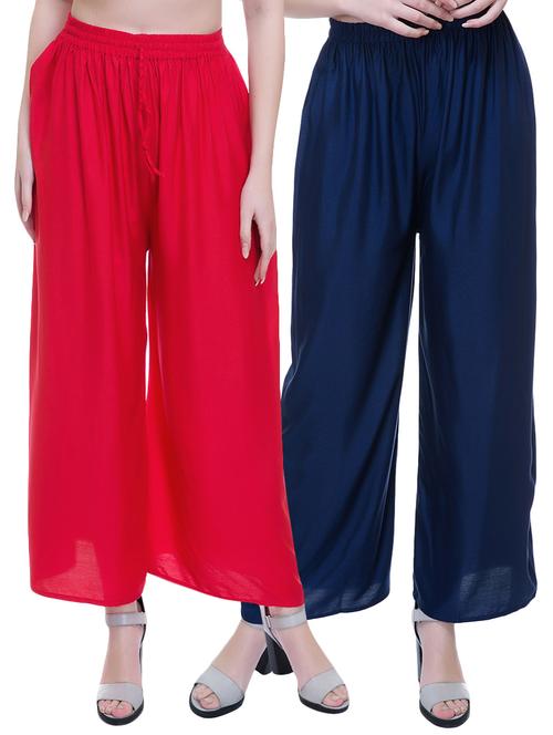 Set of 2 multi colored solid palazzo - 14909500 - Standard Image - 1