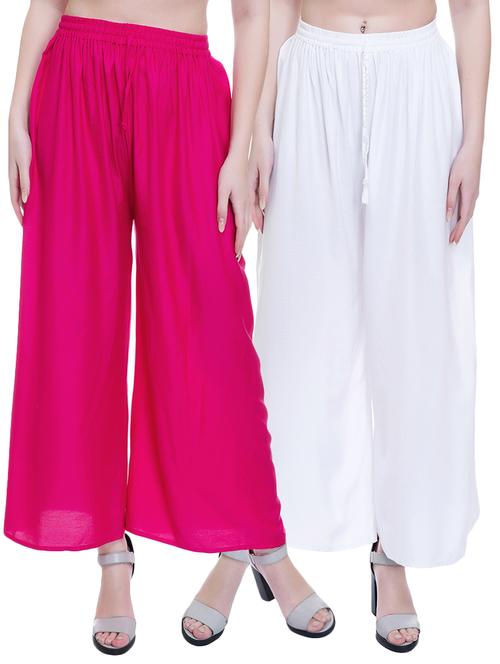 Set of 2 multi colored solid palazzo - 14909501 - Standard Image - 1