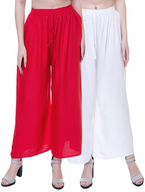 Set of 2 multi colored solid palazzo - 14909502 - Standard Image - 1
