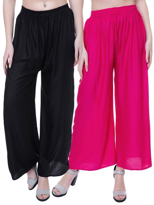 Set of 2 multi colored solid palazzo - 14909503 - Standard Image - 1