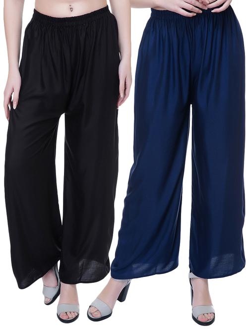 Set of 2 multi colored solid palazzo - 14909507 - Very Small Image - 1