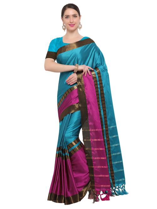Color block woven saree with blouse - 14909524 - Standard Image - 1