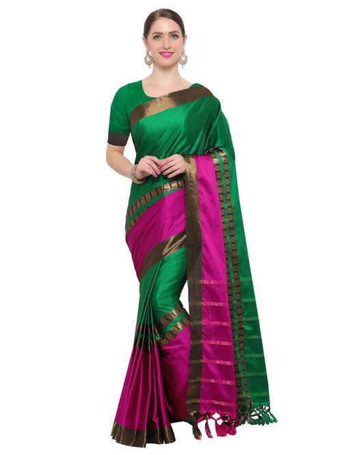 Color block bordered saree with blouse - 14909527 - Standard Image - 1
