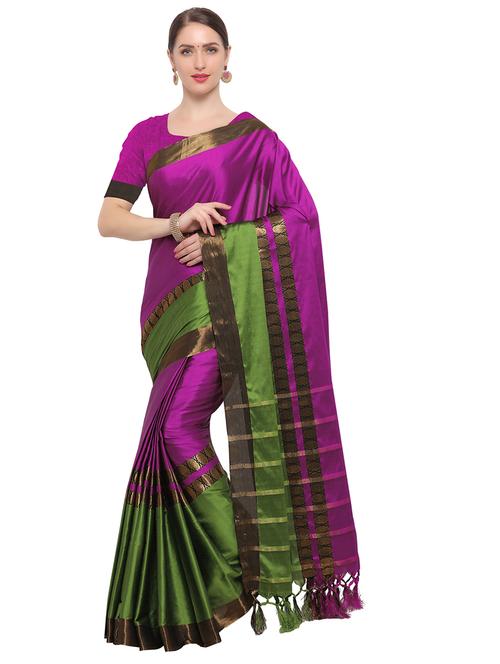 Color block bordered saree with blouse - 14909530 - Very Small Image - 1