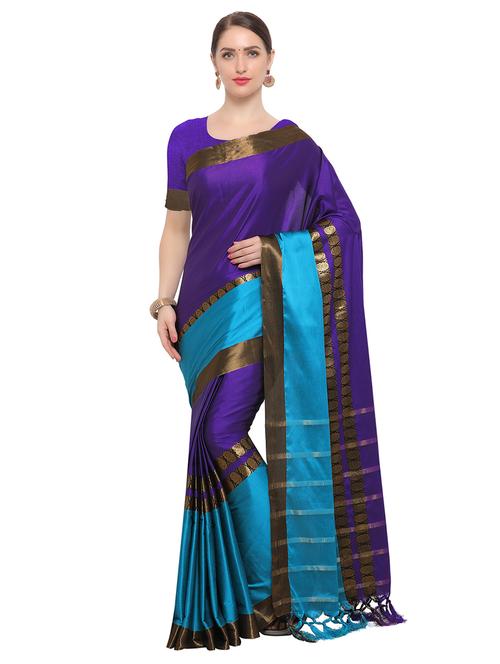 Color block bordered saree with blouse - 14909531 - Standard Image - 1