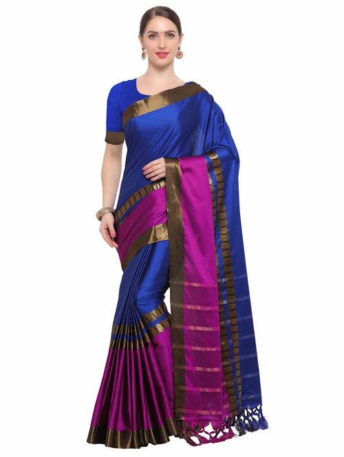 Color block woven saree with blouse - 14909532 - Standard Image - 1