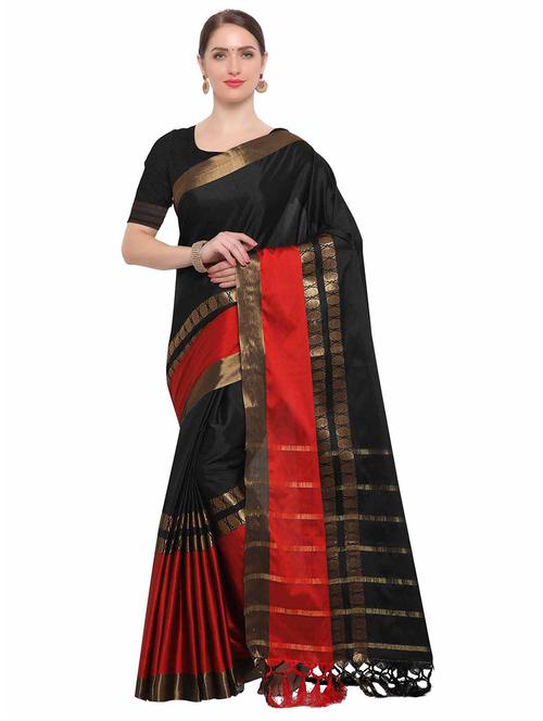 Color block bordered saree with blouse - 14909533 - Standard Image - 1