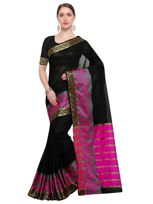 Zari bordered chanderi saree with blouse - 14909534 - Standard Image - 1
