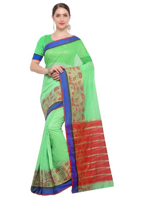 Zari bordered chanderi saree with blouse - 14909536 - Standard Image - 1