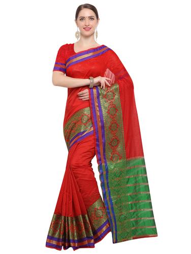 Zari bordered chanderi saree with blouse - 14909539 - Very Small Image - 1