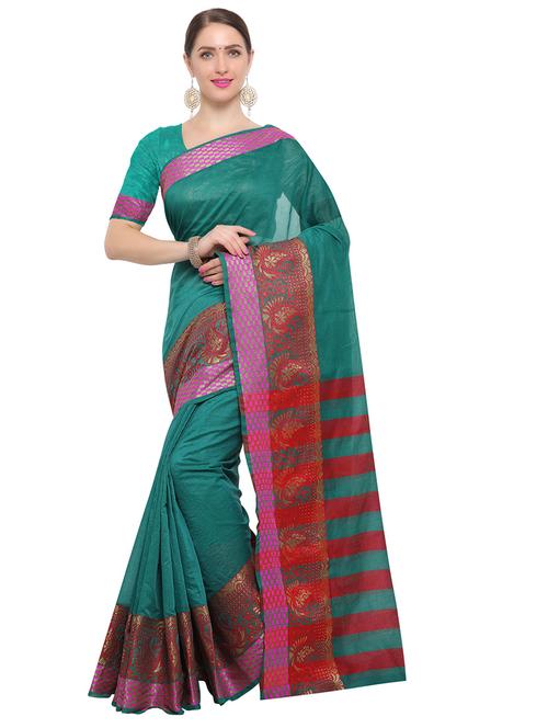 Zari bordered chanderi saree with blouse - 14909541 - Standard Image - 1