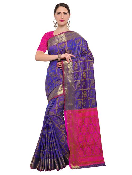 blue silk blend woven saree with blouse - 14909556 - Standard Image - 1