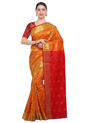 Zari floral woven saree with blouse - 14909572 - Very Small Image - 1