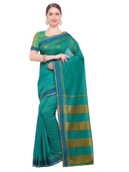 Stripes bordered chanderi saree with blouse - 14909576 - Standard Image - 1