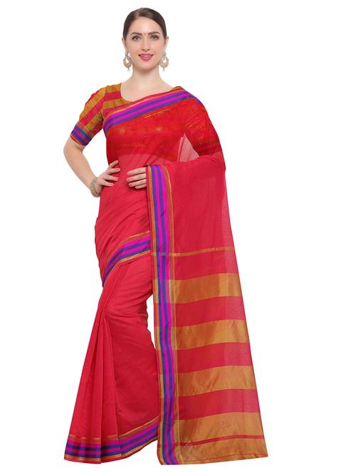 red cotton silk chanderi saree with blouse - 14909577 - Very Small Image - 1