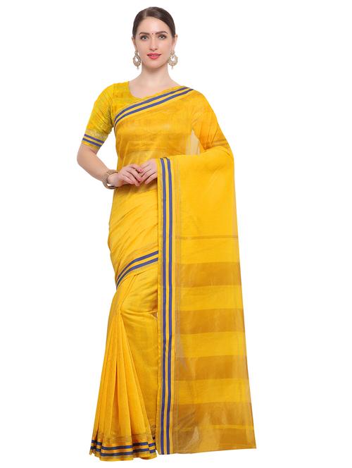 Stripes bordered chanderi saree with blouse - 14909578 - Standard Image - 1