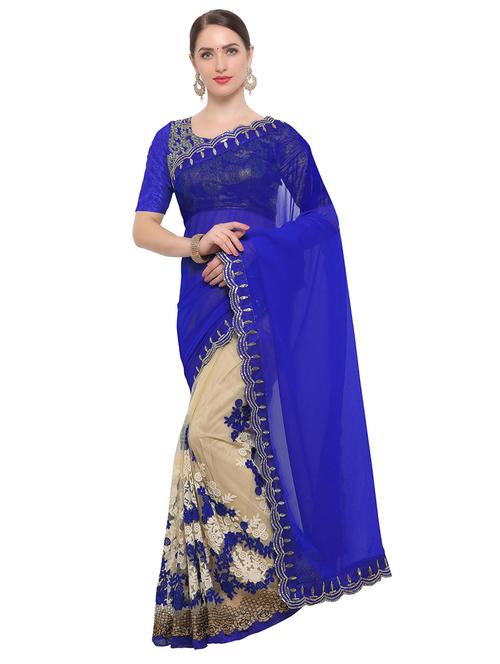 blue net half and half saree with blouse - 14909581 - Standard Image - 1