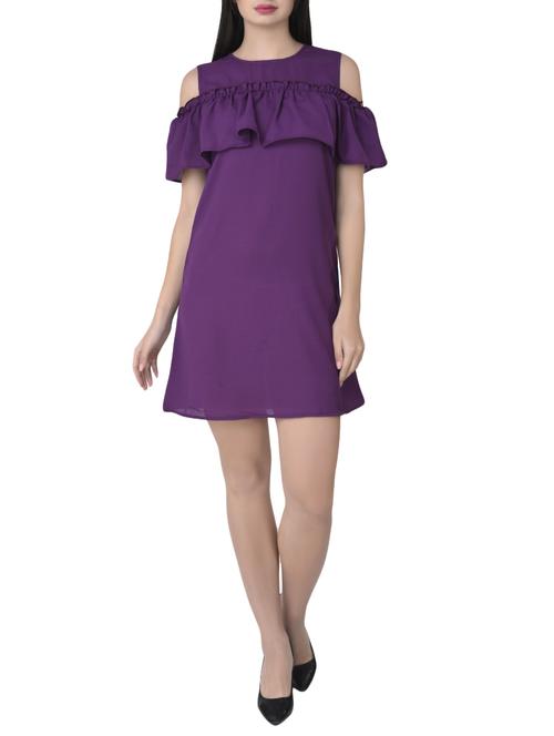 purple solid ruffle dress - 14909785 - Very Small Image - 1