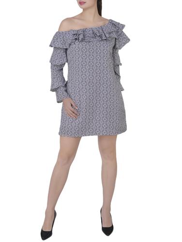grey printed off shoulder dress - 14909788 - Very Small Image - 1