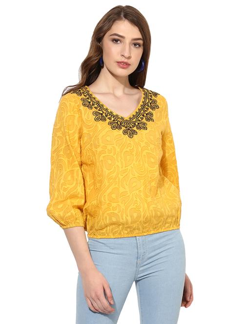 yellow printed blouson top - 14909966 - Standard Image - 1