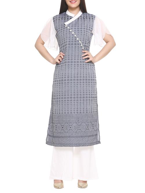 grey cotton blend straight kurta - 14910025 - Standard Image - 1