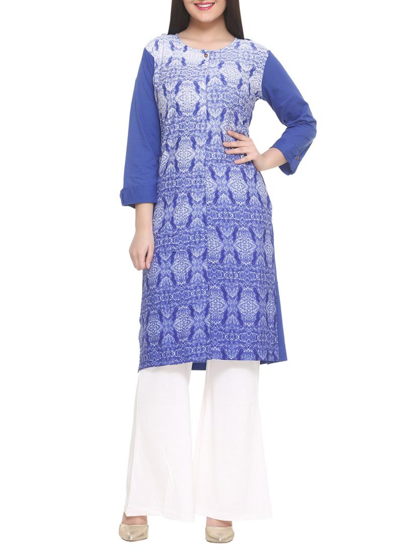 blue georgette straight kurta - 14910030 - Zoom Image - 1