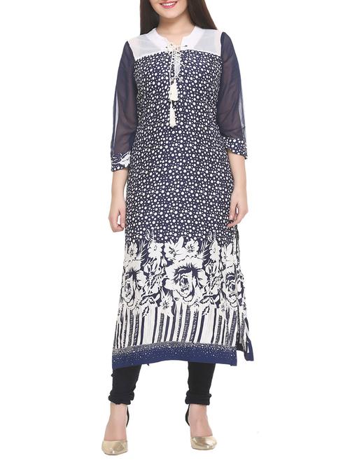 blue rayon straight kurta - 14910033 - Standard Image - 1