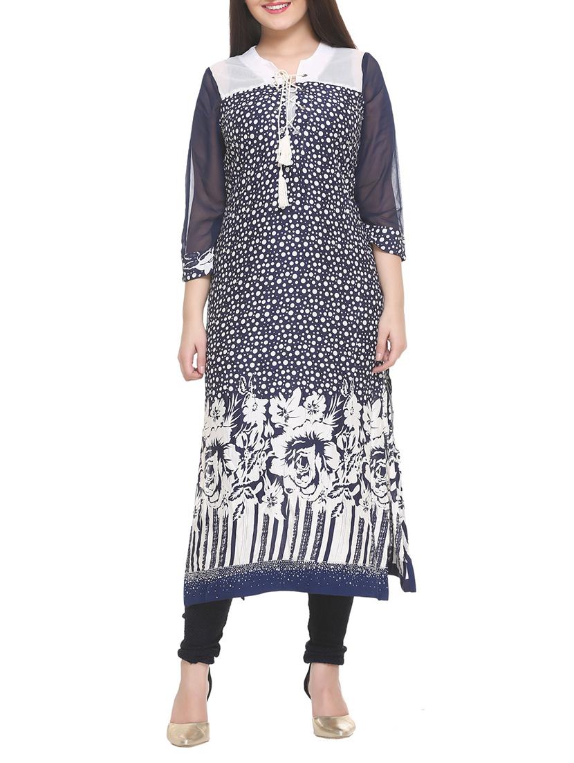 blue rayon straight kurta - 14910033 - Zoom Image - 1