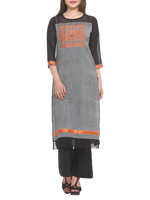 greycotton blend straight kurta - 14910035 - Standard Image - 1