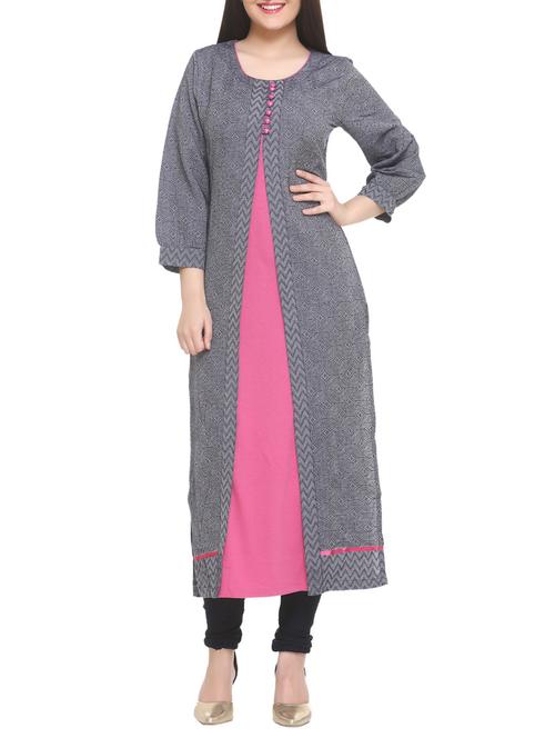 blue cotton blend a-line kurta - 14910036 - Standard Image - 1