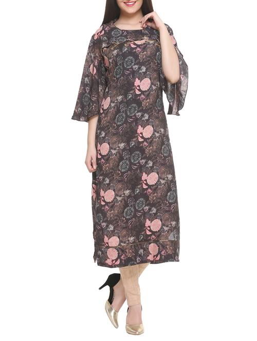 black georgette straight kurta - 14910042 - Standard Image - 1
