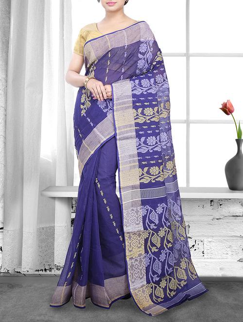 blue cotton handloom saree - 14910062 - Very Small Image - 1
