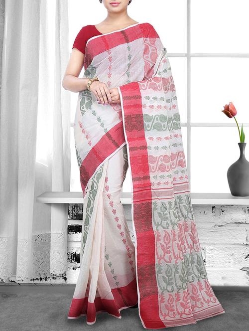 white cotton handloom saree - 14910064 - Very Small Image - 1