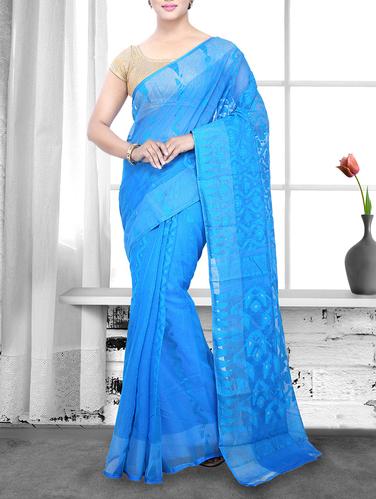 sky blue cotton silk handloom saree - 14910073 - Very Small Image - 1