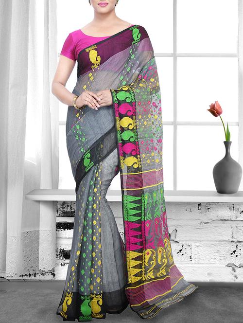 grey cotton silk handloom saree - 14910075 - Very Small Image - 1