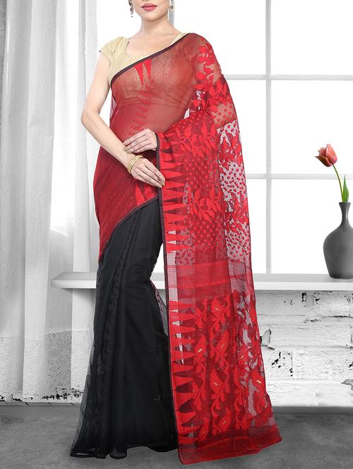 red cotton silk handloom saree - 14910078 - Very Small Image - 1