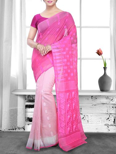 pink cotton silk handloom saree - 14910091 - Very Small Image - 1
